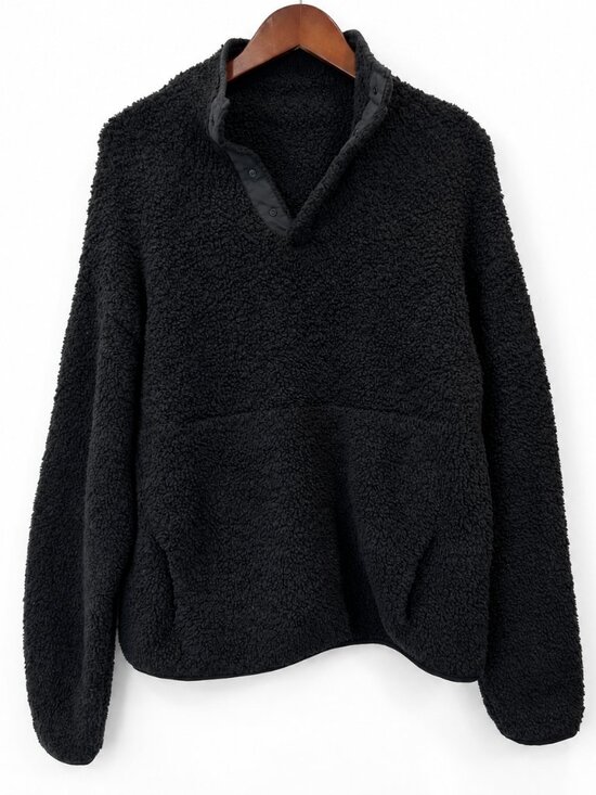 SKIMS Tops - SKIMS Cozy Knit Pullover Onyx Black Teddy Sherpa Fleece Snap Neck L/XL